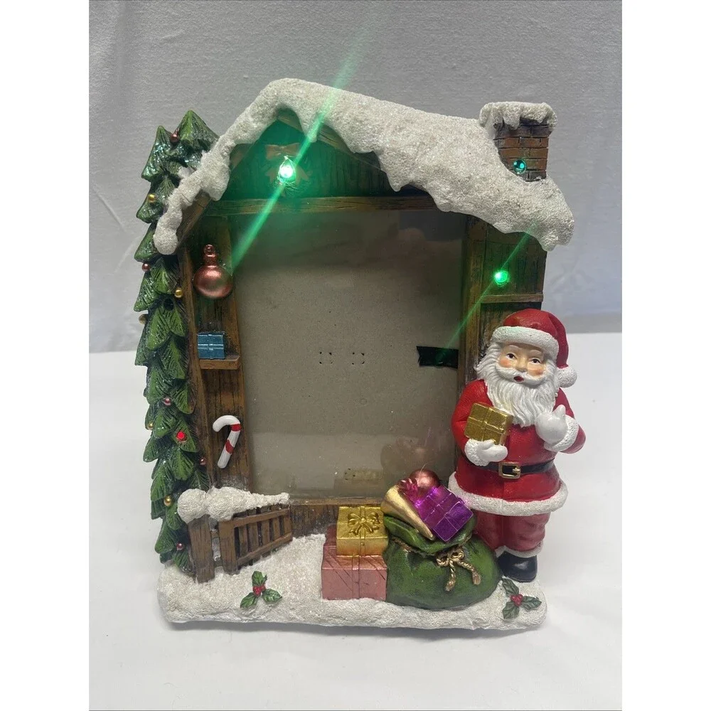 Christmas Themed Photo Frame Lights Blink Santa and Tree Holds 5'' x 7'' Photo